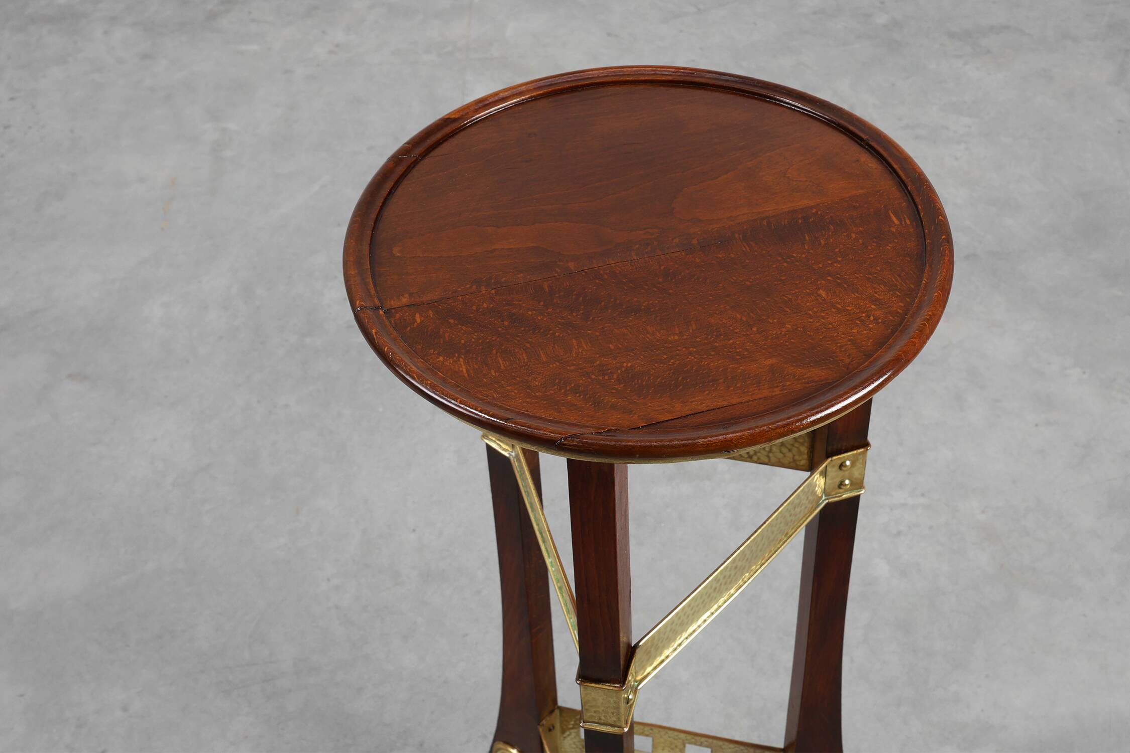 Art Nouveau Pedestal in wood and brass, Belgium, ca. 1910