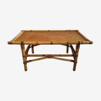 Table basse en bois moyen et rotin rectangulaire