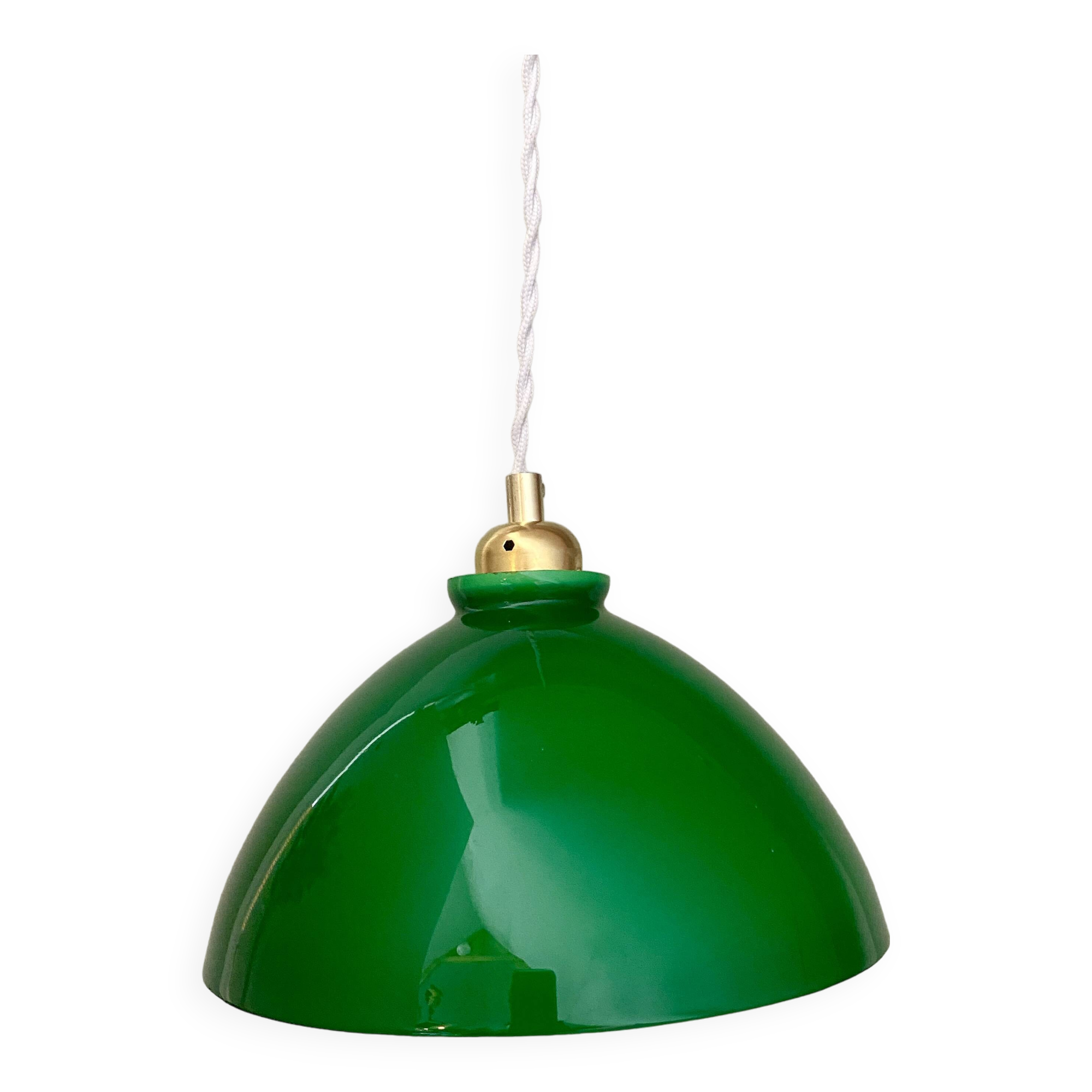 Vintage lampshade pendant light in green and white opaline