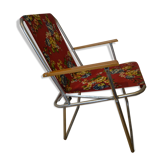 Chaise pliante en toile fleuri accoudoirs bois