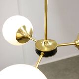 Mid-Century Modern Italian Chandelier in Brass and Opaline Glass, 1960s