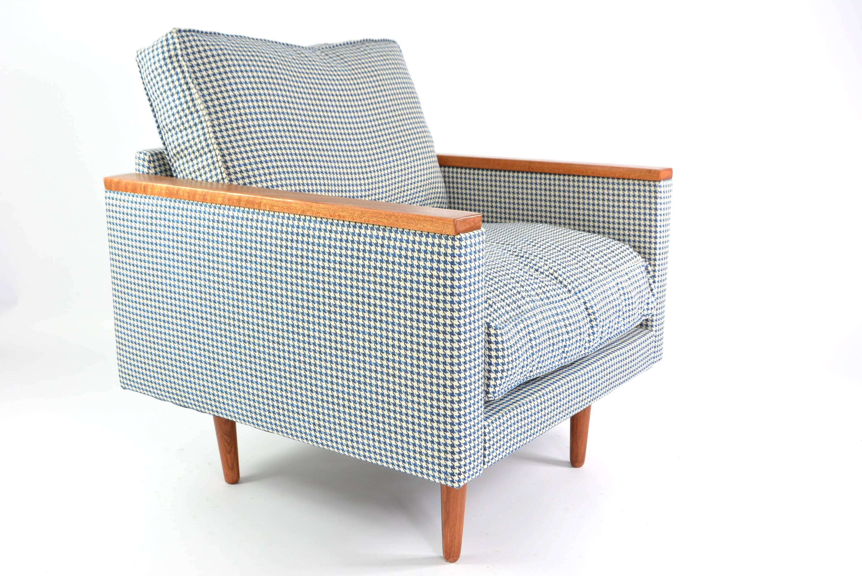 Blue houndstooth square armchairs