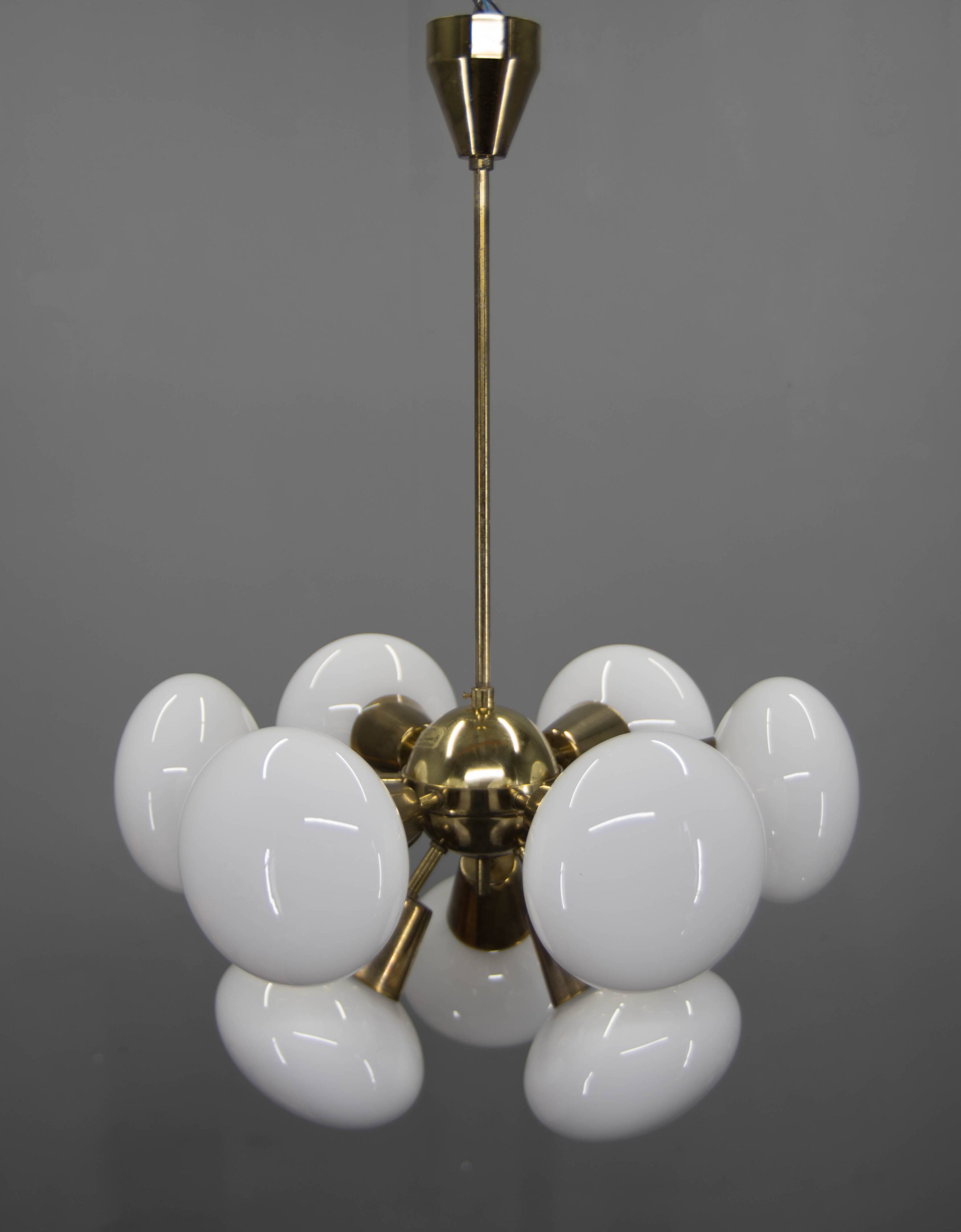 Kamenicky Senov Sputnik Chandelier, 9-Flame, 1970s, Good Condition