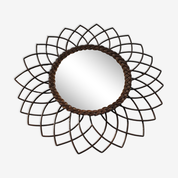 Vintage rattan sun mirror