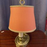 Bouillotte lamp in bronze double lights with fabric lampshade small model