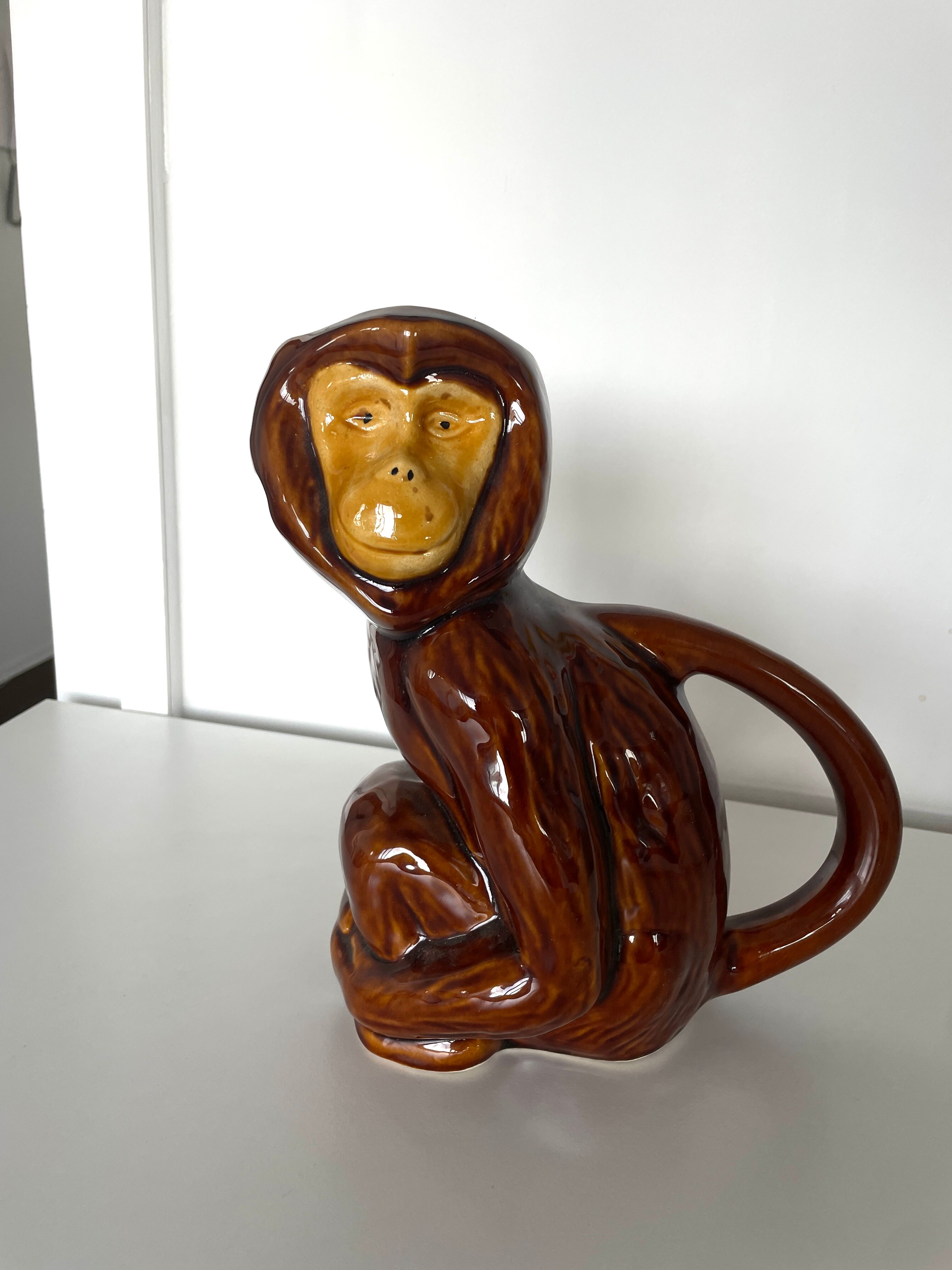Ceramic pitcher monkey enamelled Poet-Laval