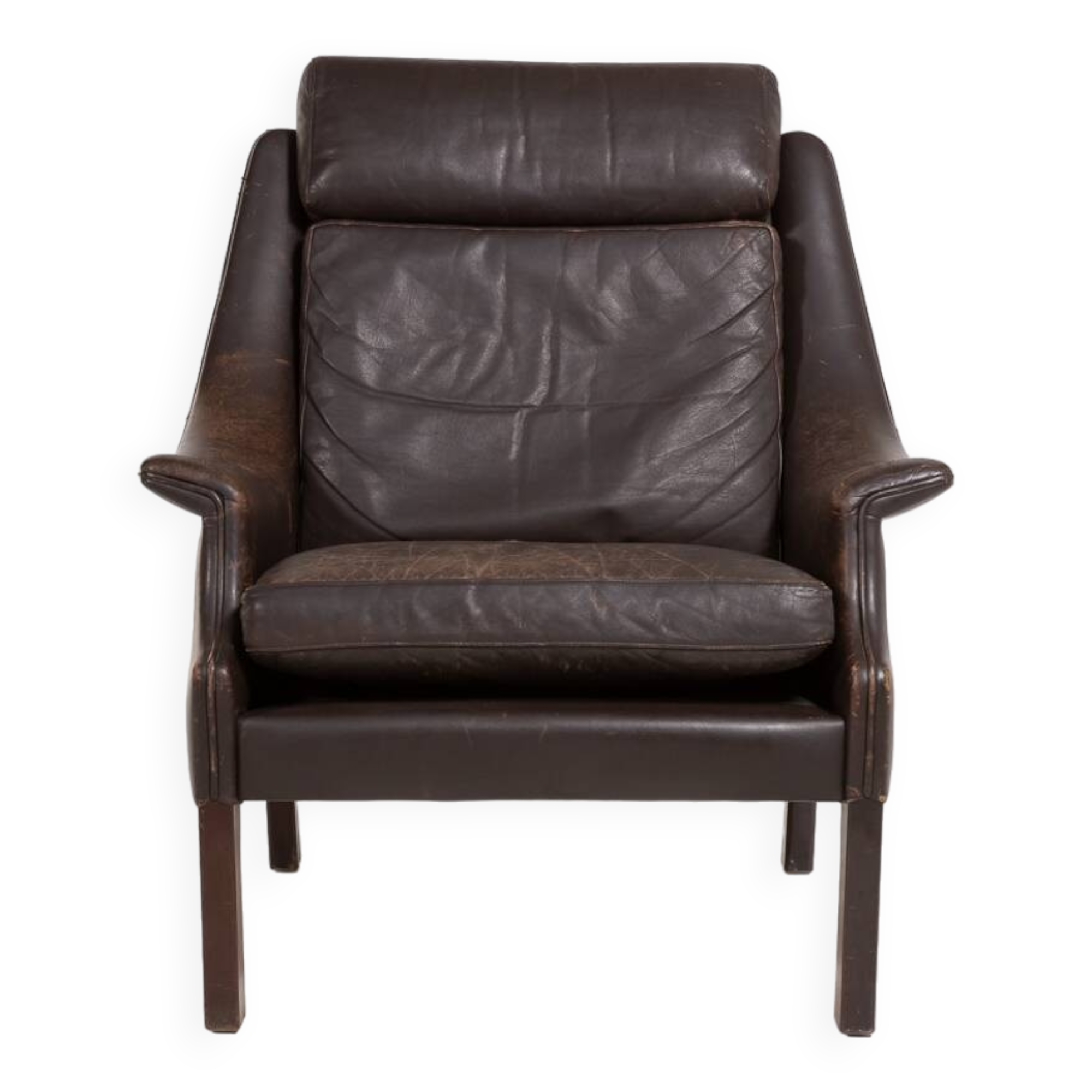 Fauteuil danois en cuir marron, 1960
