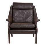 Fauteuil danois en cuir marron, 1960