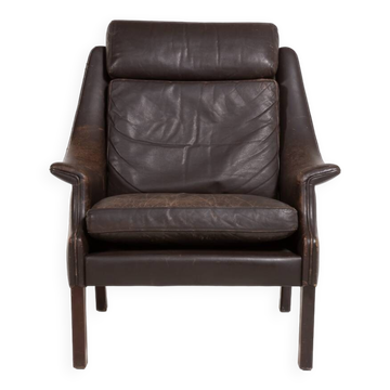 Fauteuil danois en cuir marron, 1960