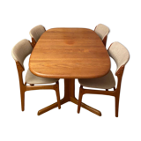 1 table scandinave (130x80x74)signée avec rallonge et ses 4 chaises en tek massif