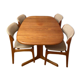 1 scandinavian table (130x80x74) signed with extension and its 4 chairs in solid tek