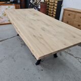 Large industrial table cast iron foot and top solid oak raw