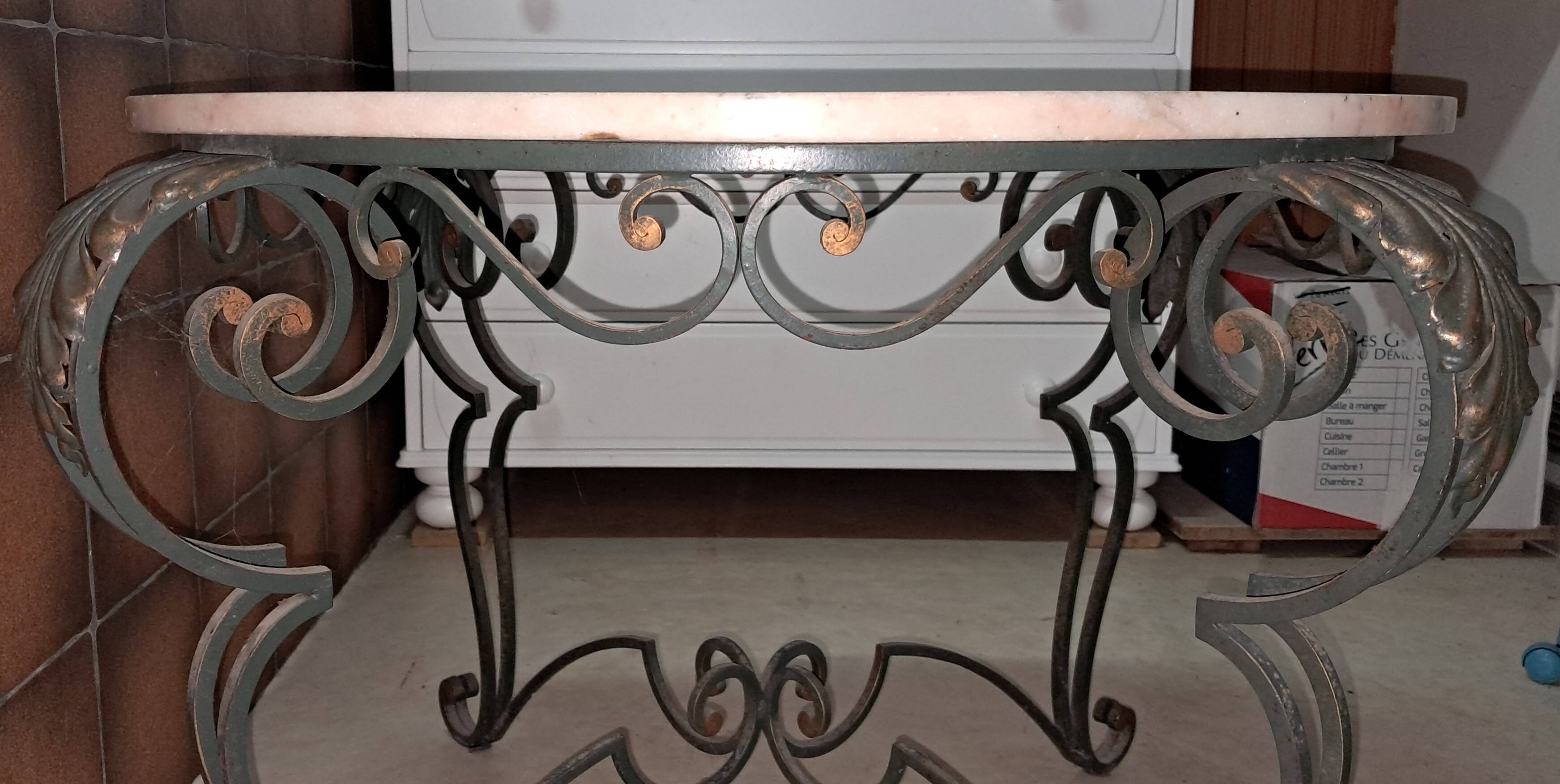 marble and wrought iron coffee table