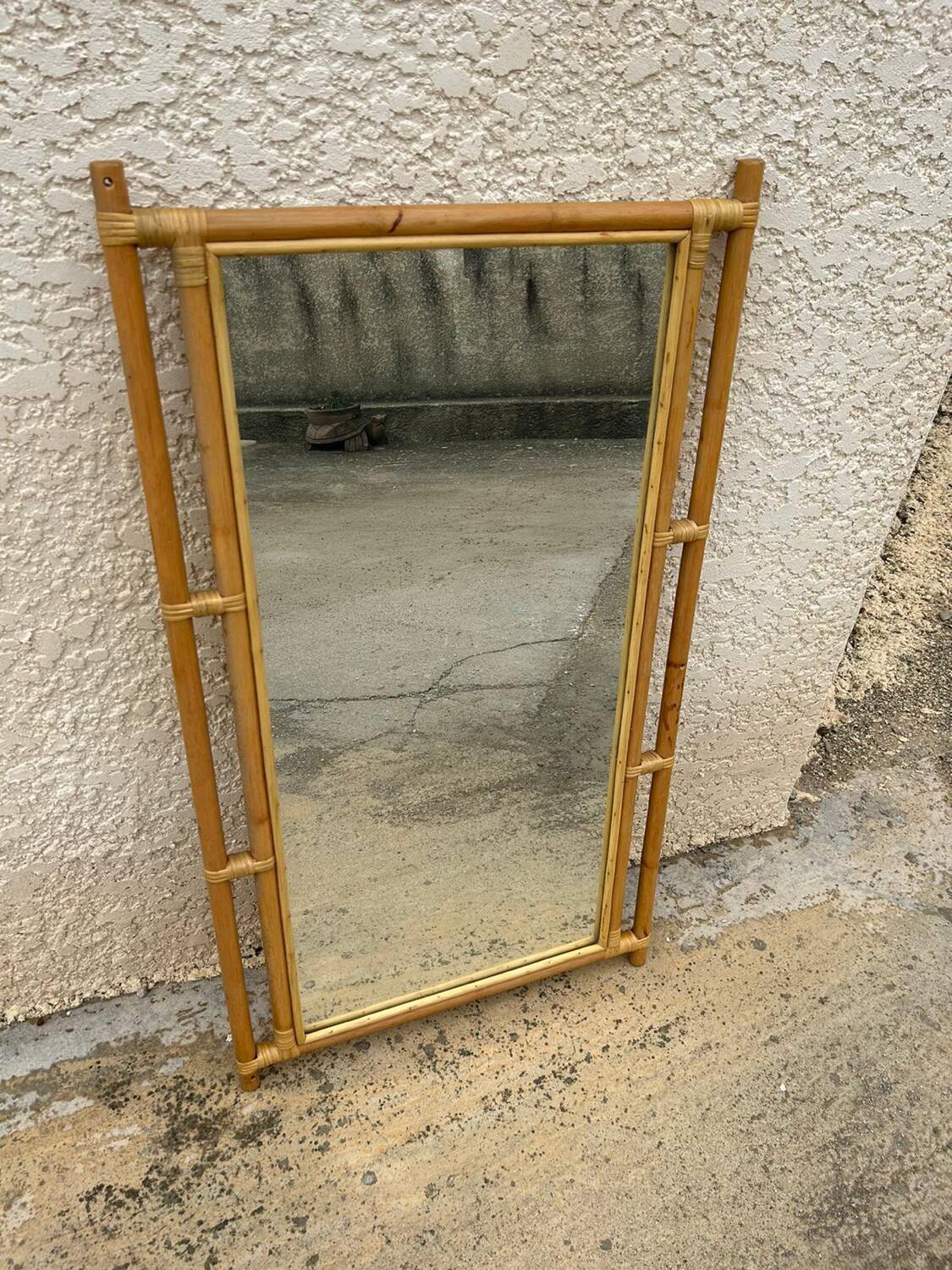 Miroir en bois et rotin