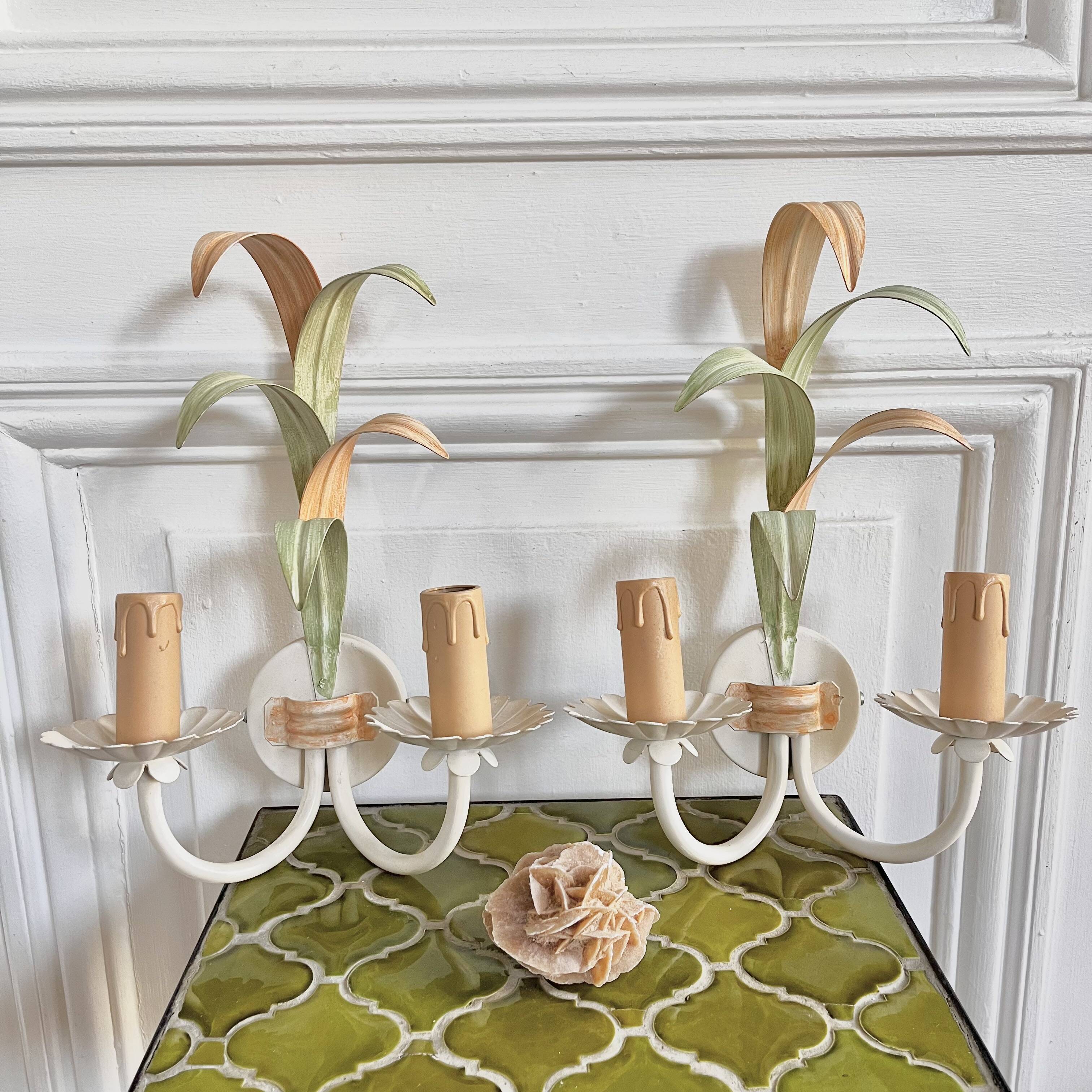 Pair of metal flower wall lights