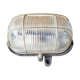 Antique exterior wall light moulded glass & metal grille & black bakelite support