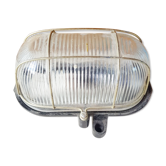 Antique exterior wall light moulded glass & metal grille & black bakelite support