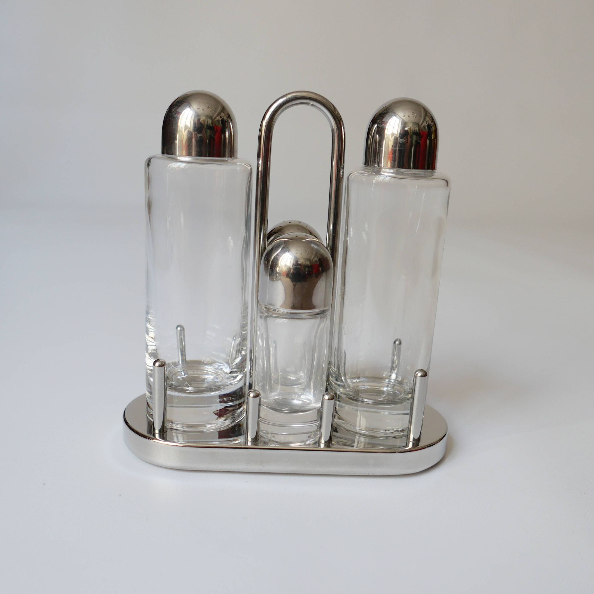design Ettore Sottsass set Alessi the poor vinegar oil in glass and metal