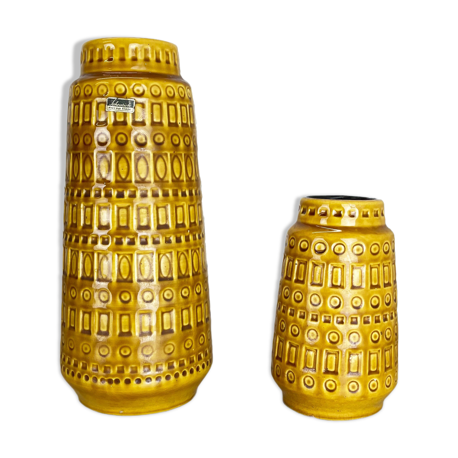 Set of two pottery fat lava vases "ochre" by scheurich, germany, 1970s