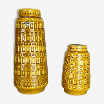 Ensemble de deux vases en poterie « Ocre » par Scheurich, Allemagne, années 1970