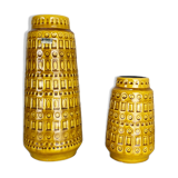 Set of two pottery fat lava vases "ochre" by scheurich, germany, 1970s