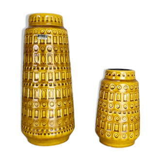Set of two pottery fat lava vases "ochre" by scheurich, germany, 1970s