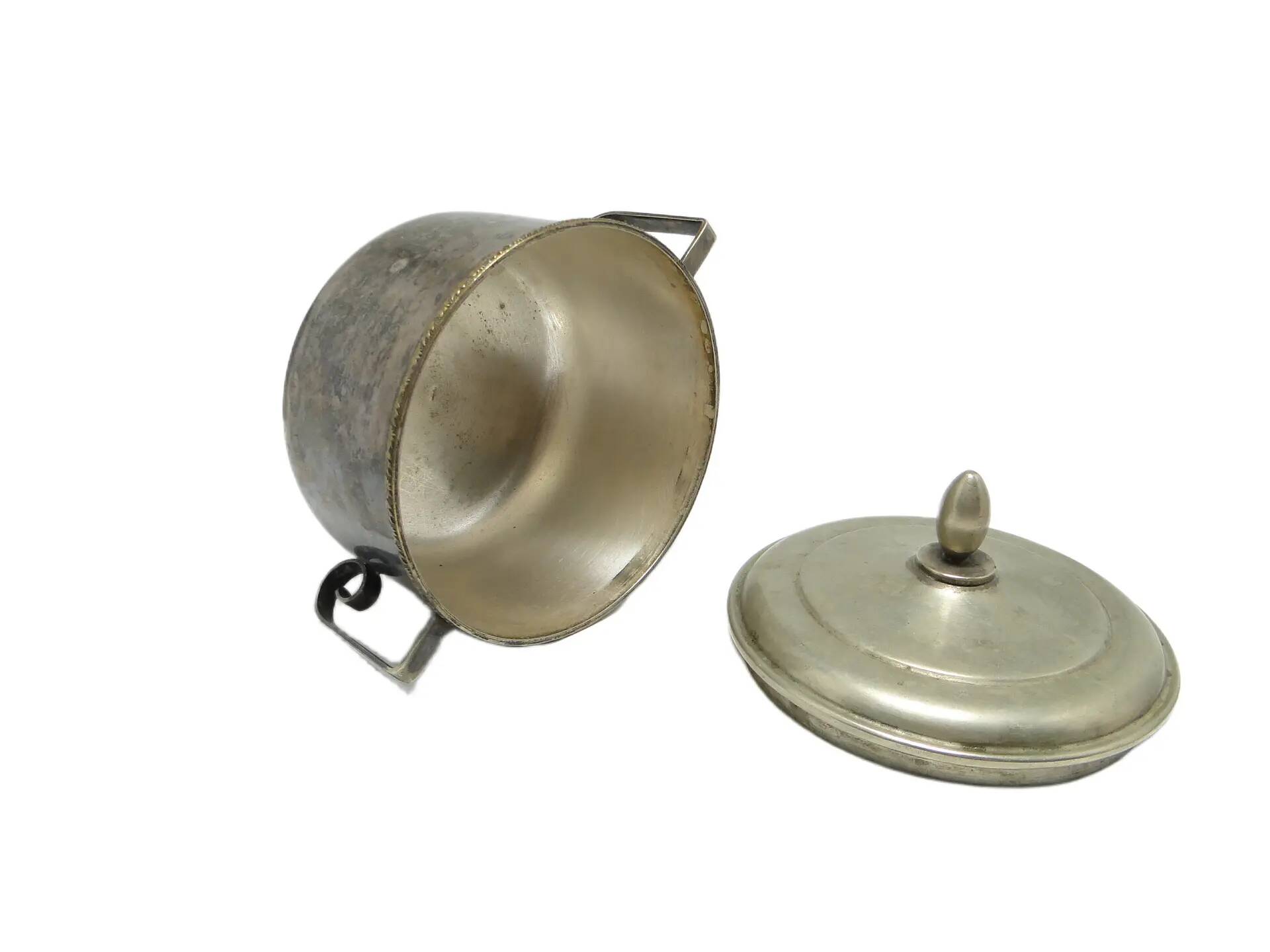 Sugar bowl, mid-century modern, silver-plated brass, Poland, 1960s.