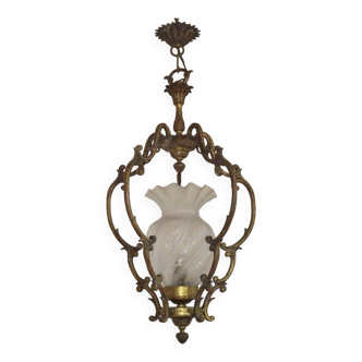 French Antique Art Nouveau 4 Sided Cage Chandelier Central Decorative Shade 4768