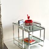 Nested tables in aluminium and smoked glass by Martini & Rossi, 1970s.