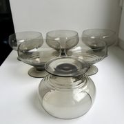 Set of 6 art deco design champagne glasses in smoked glass 30s-40s