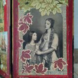 English Victorian 3-panel screen with varnished chromos