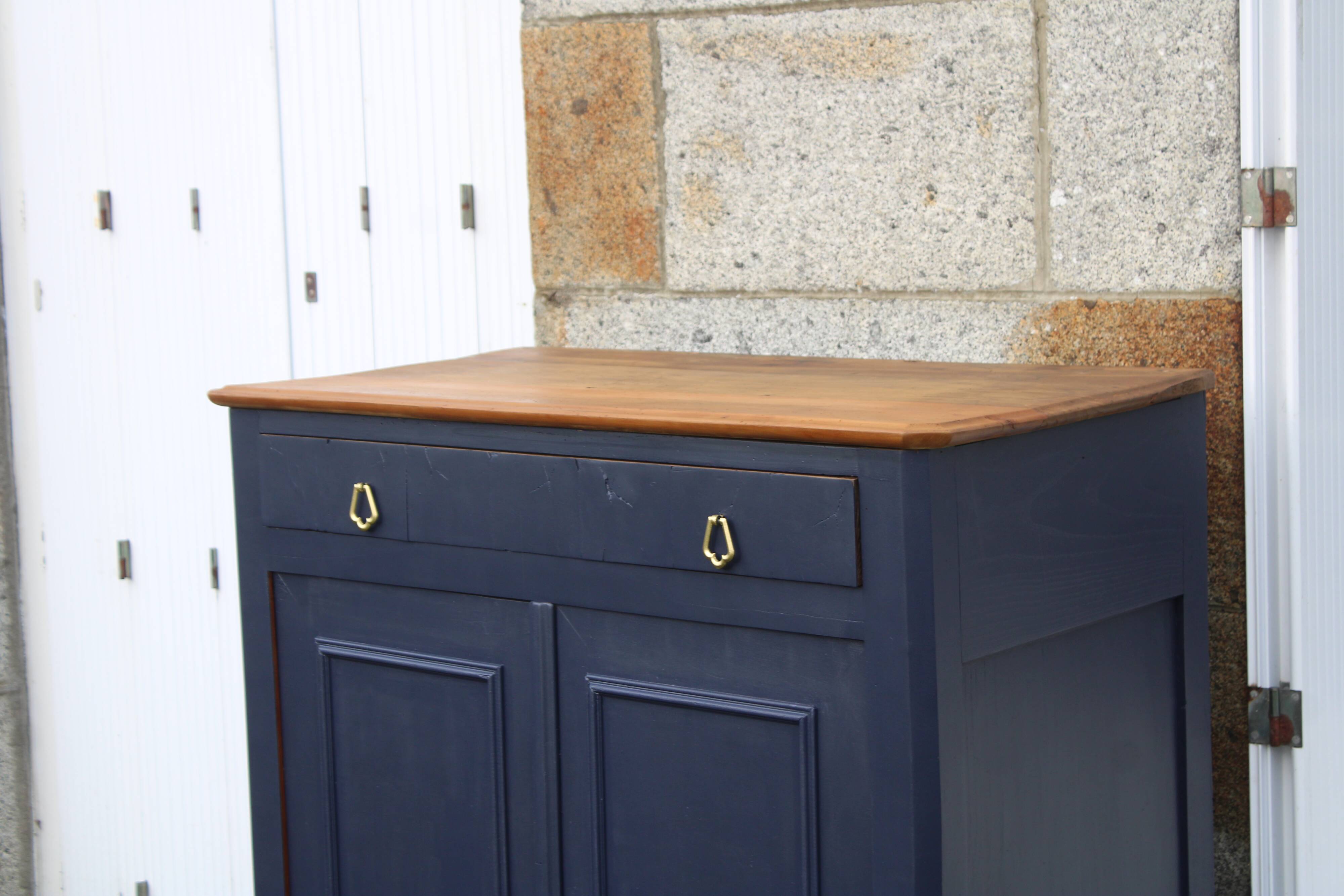 Antique solid wood sideboard – Deep blue & wooden top