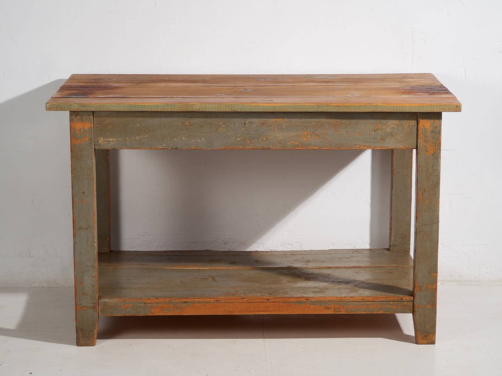 Antique olive green work table (c.1920) #15