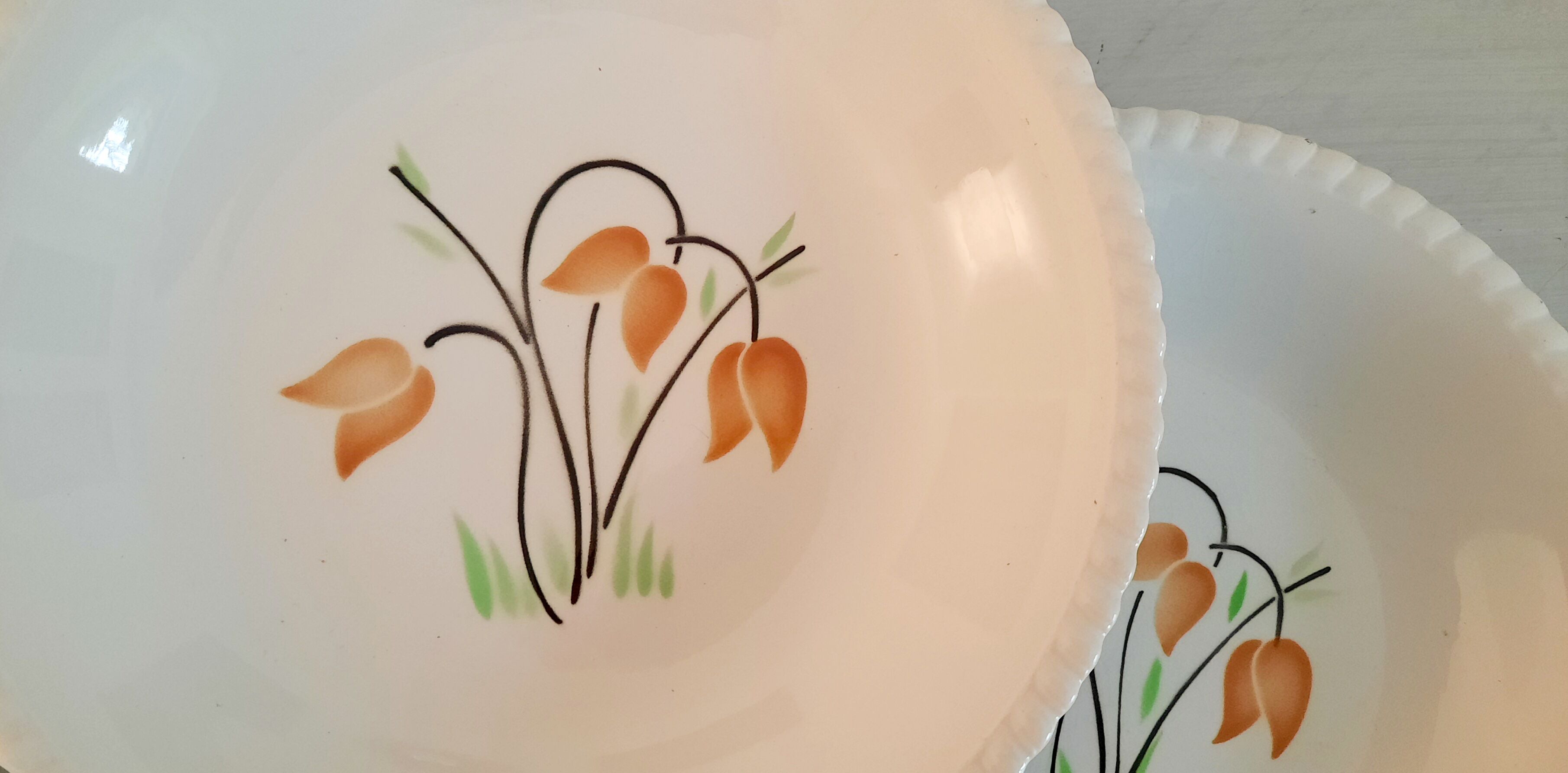 Assiettes creuses en faïence Lunéville Badonviller k & g décor tulipe vintage