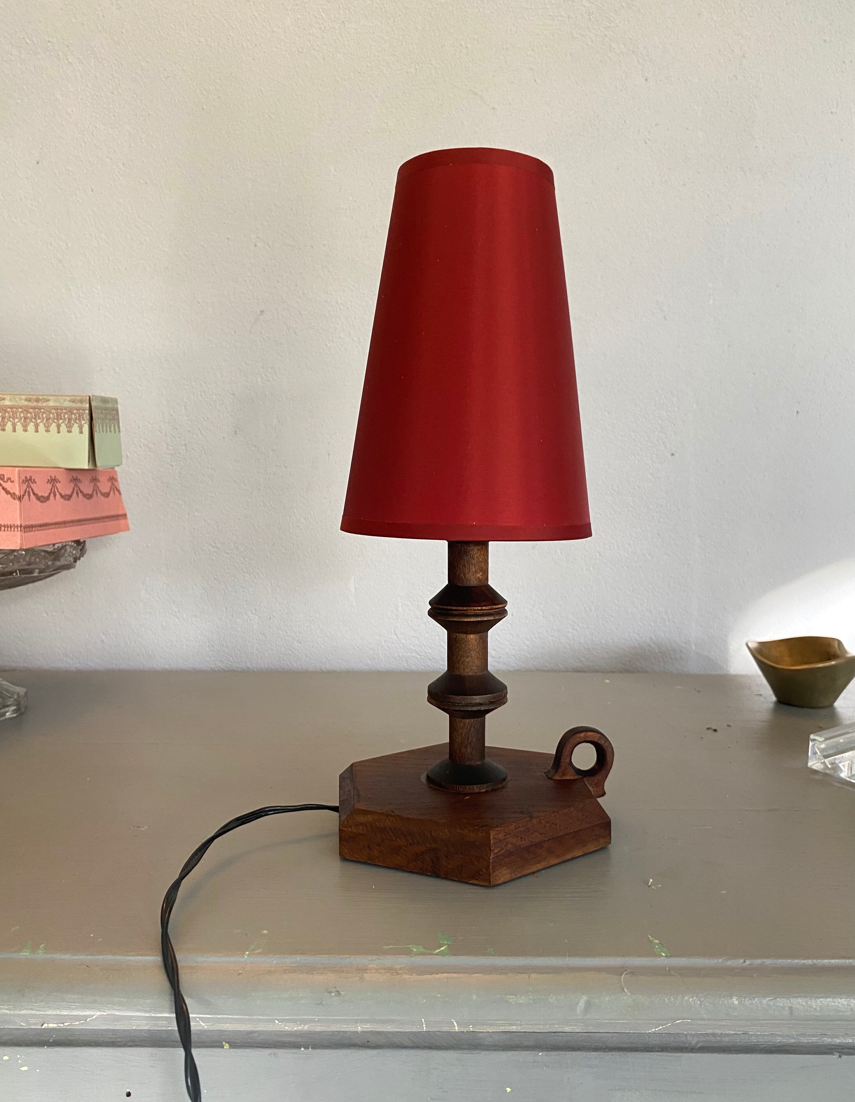 Wood lamp and lampshade, vintage switch
