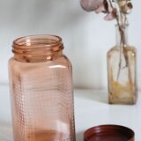 Vintage pink glass grocery jar