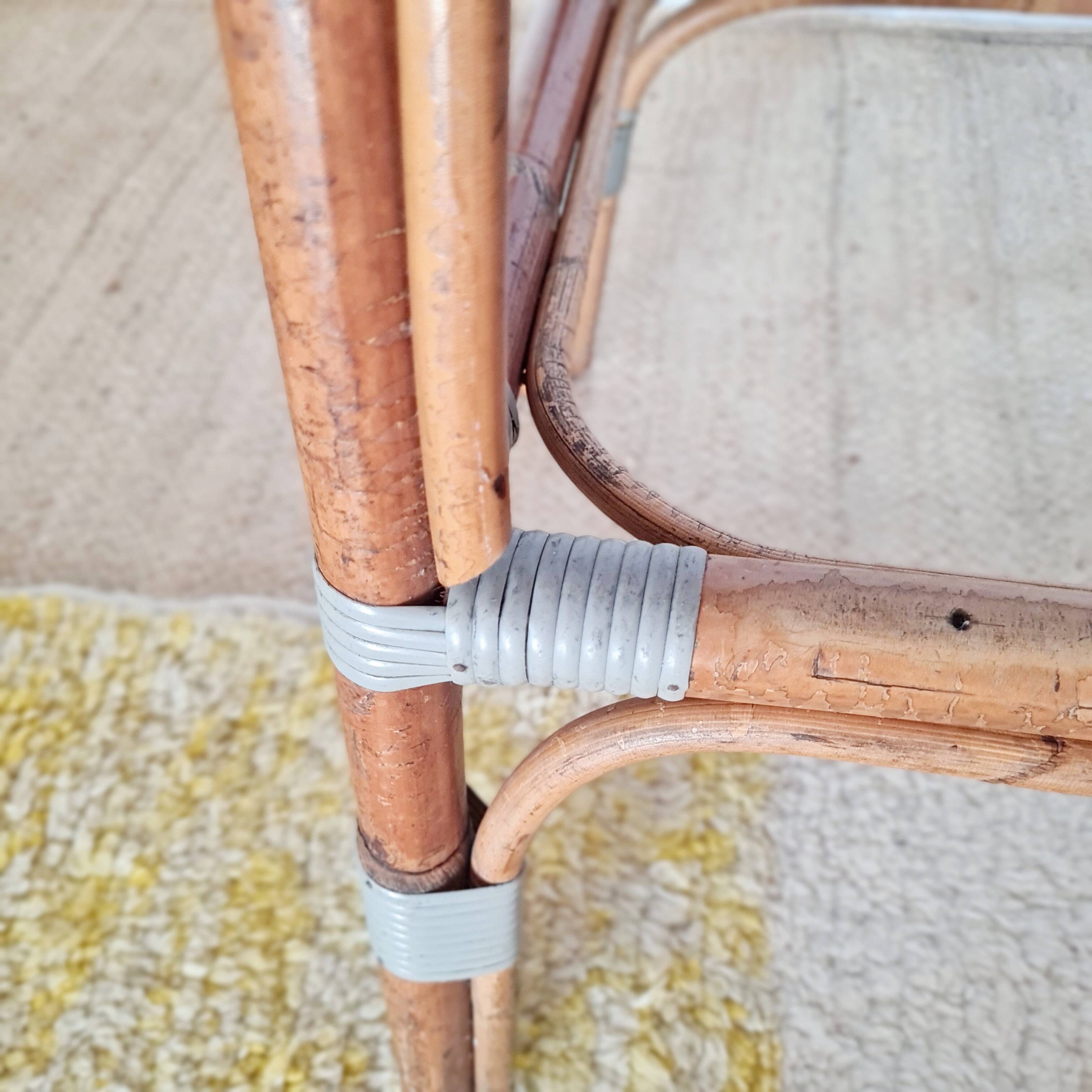 Vintage Gaty bar stools in two-tone rattan and cane.