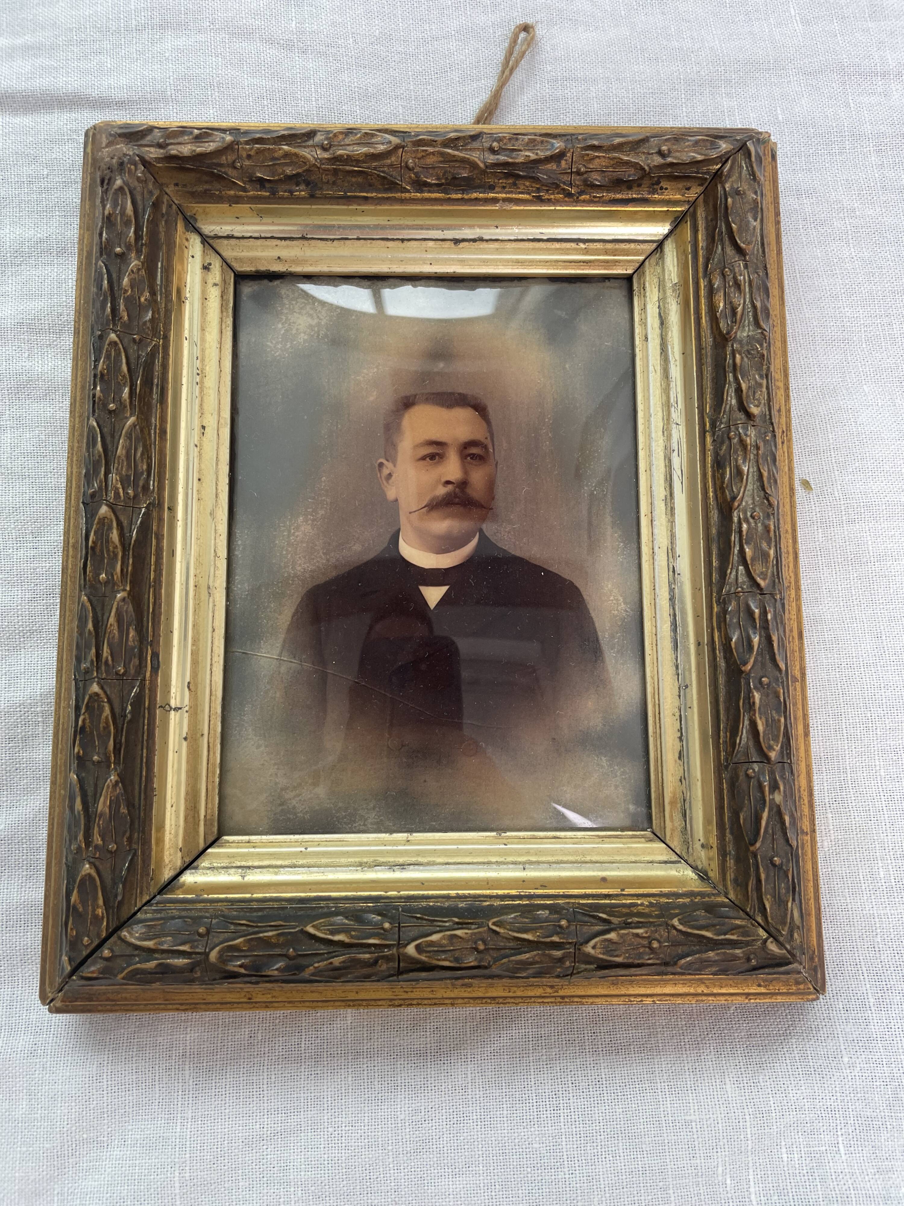 Portrait, photograph, ambrotype, hand painted, 19th century, signed EV, dated 1881, curved glass