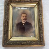 Portrait, photographie, ambrotype, peint à la main, XIXème, signé EV, daté 1881, verre bombé
