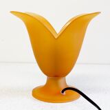 Lampe de table à fleurs en verre orange vintage