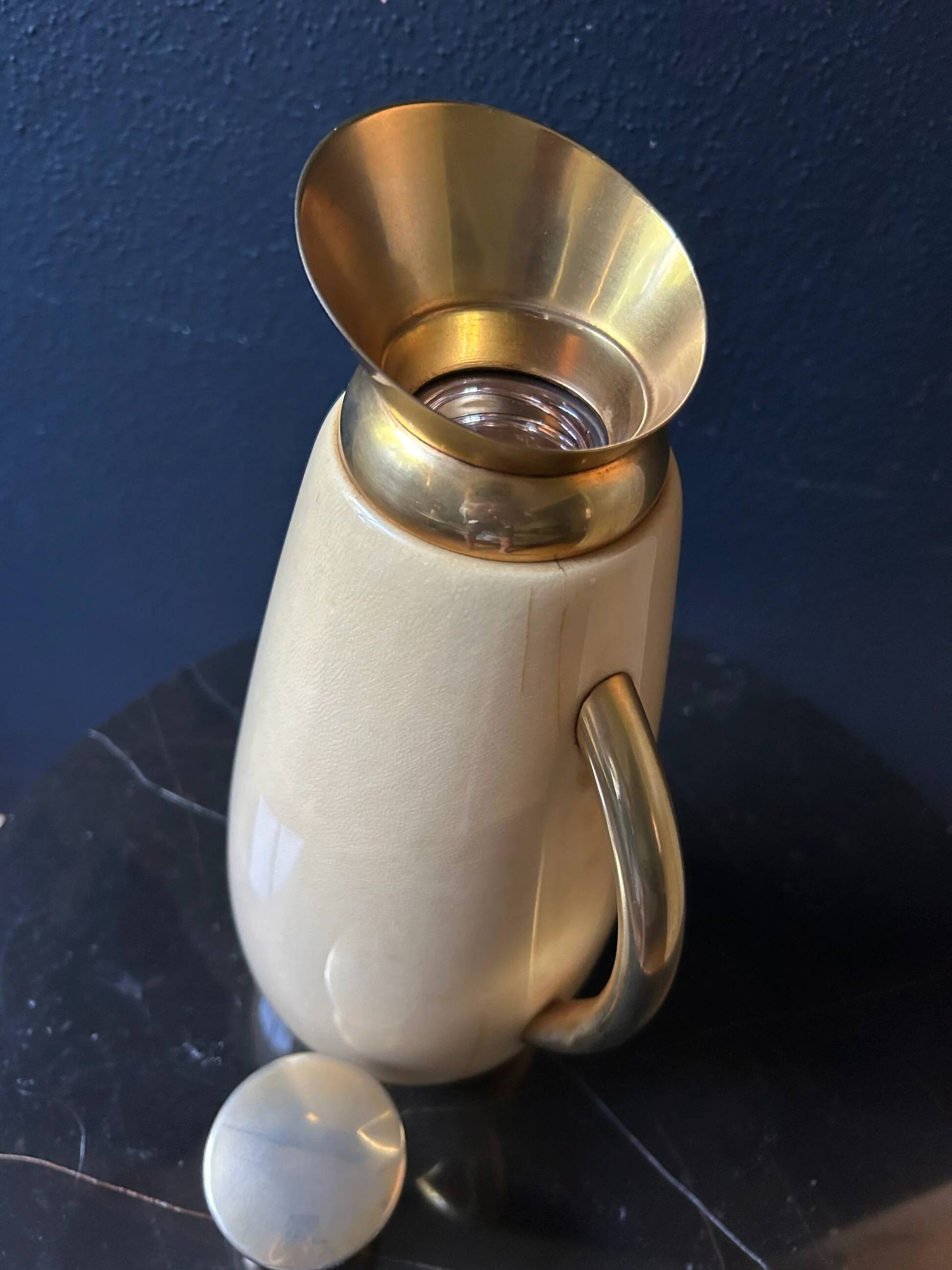 White thermos carafe by Aldo Tura, Italy, 1960s, Hollywood Regency.