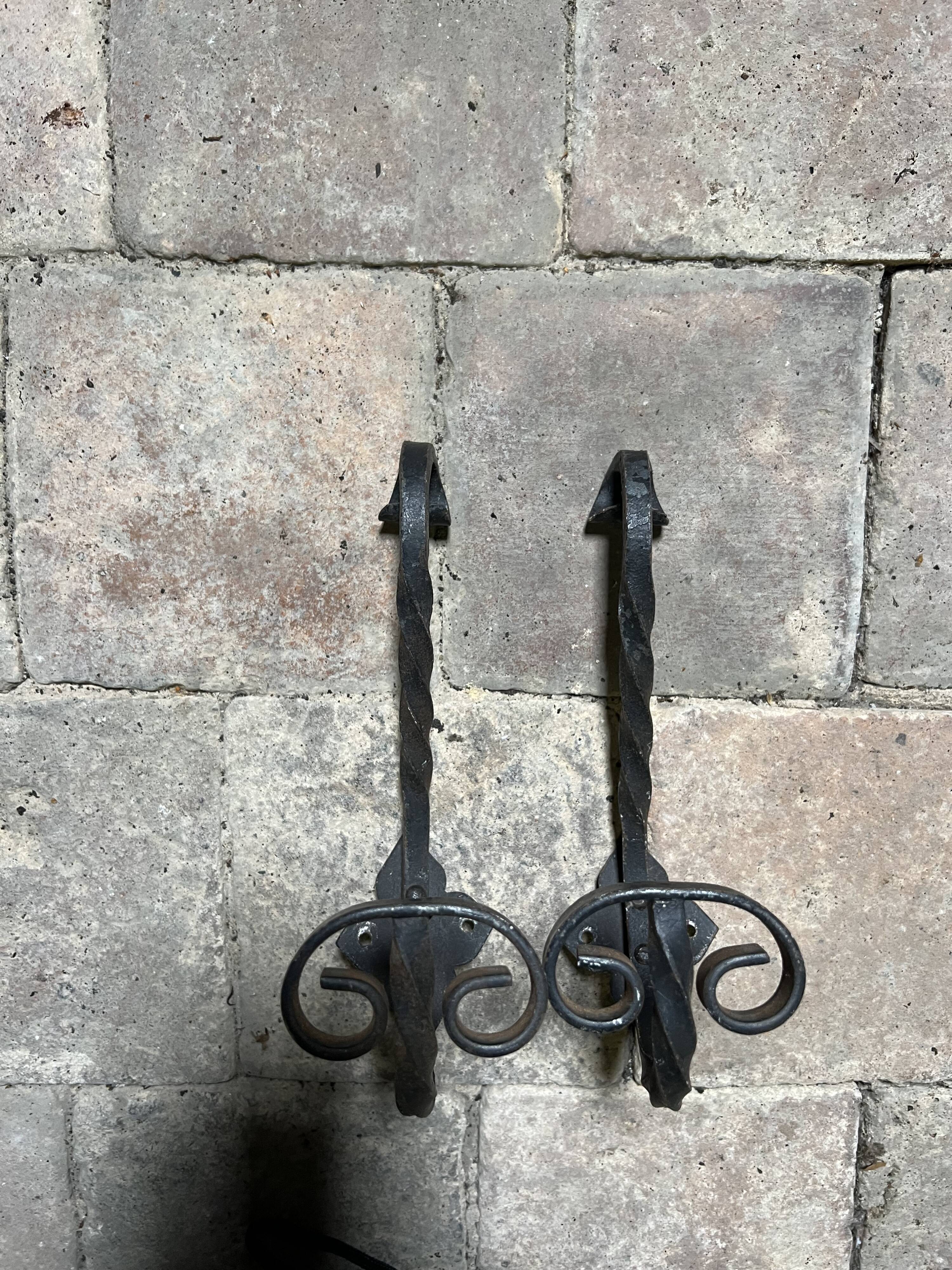 Pair of Medieval Style Wrought Iron Wall Brackets