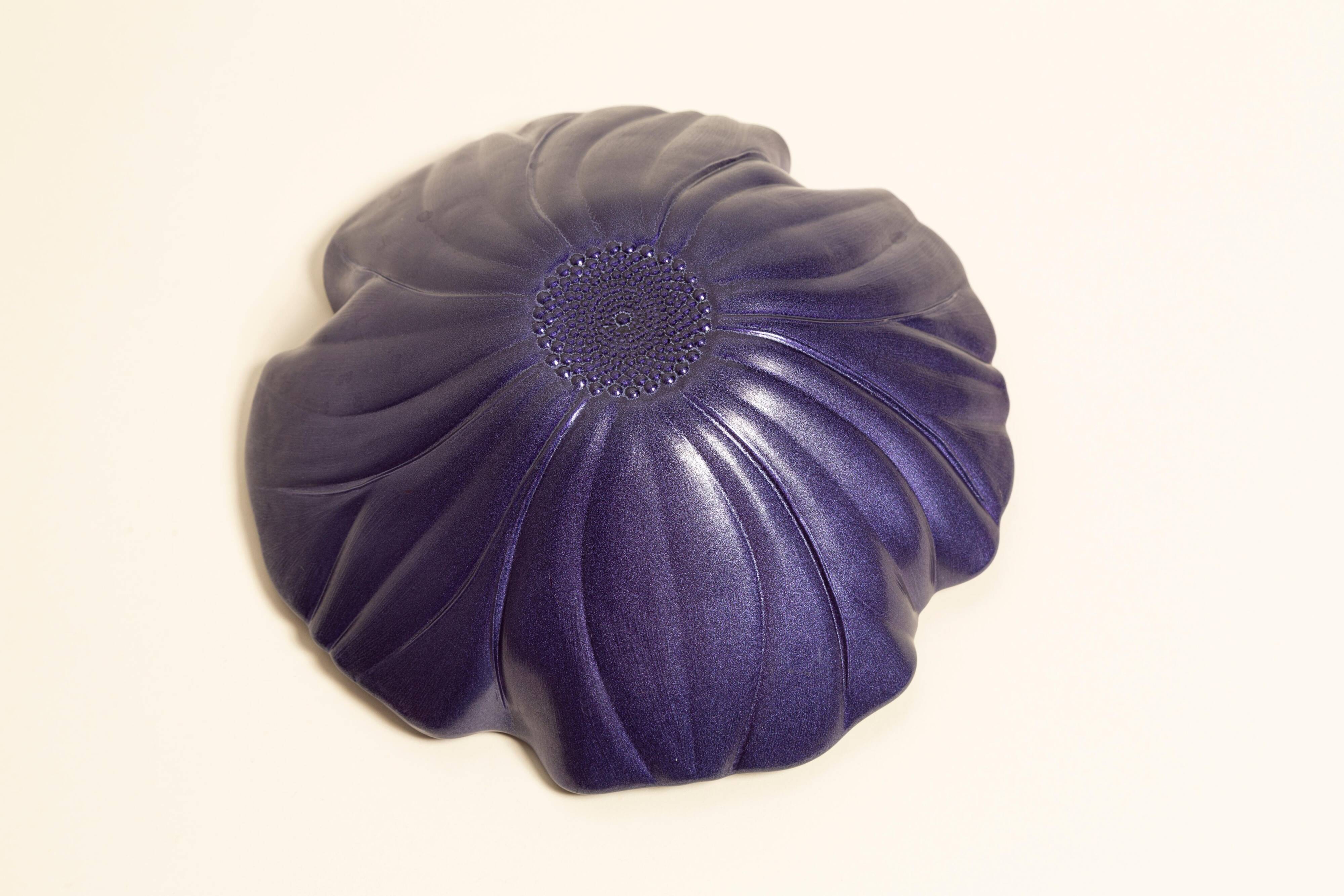 Vintage decorative glass plate in purple with flower pattern, Italy, 1960s.