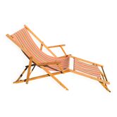 transat chilienne vintage bois et toile a rayures avec repose pied