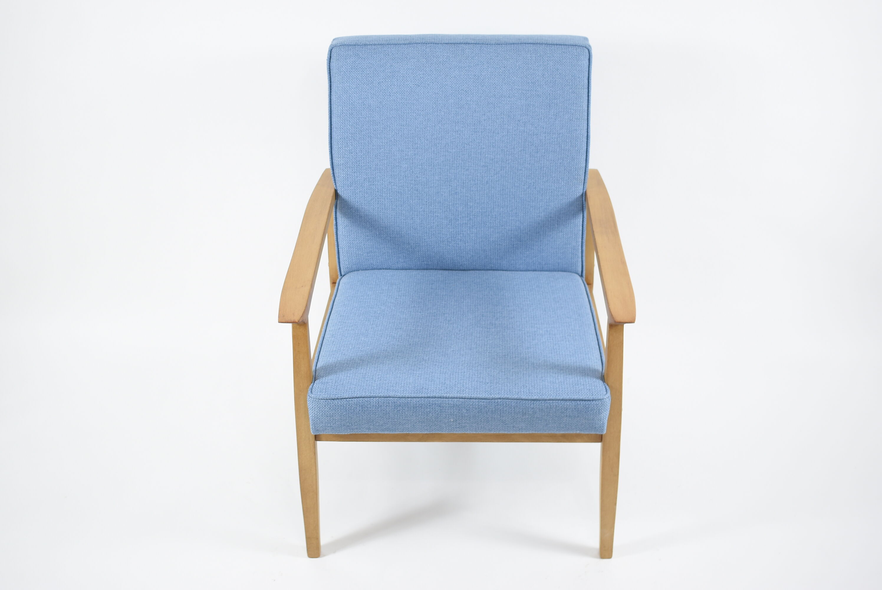 Vintage armchair 1970s, fully refubrished, blue fabric