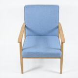 Vintage armchair 1970s, fully refubrished, blue fabric