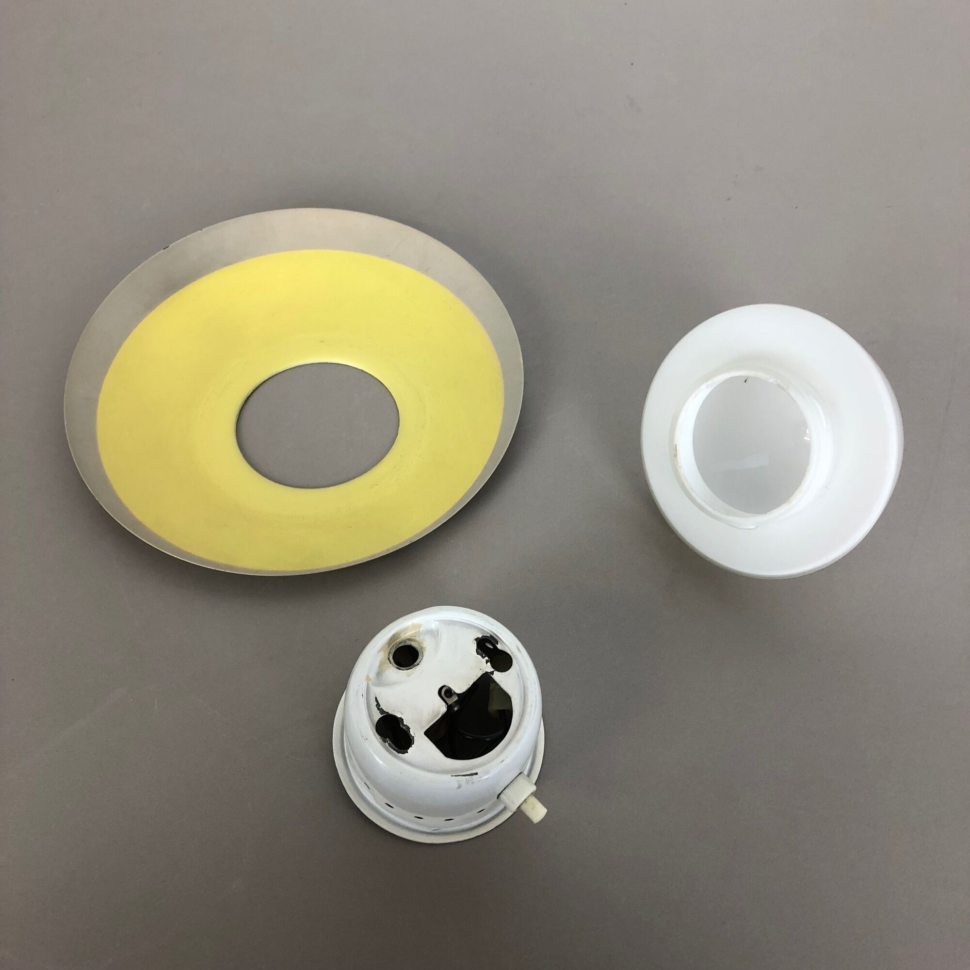 Round metal opaline glass wall light sconce, Italy, 1960s