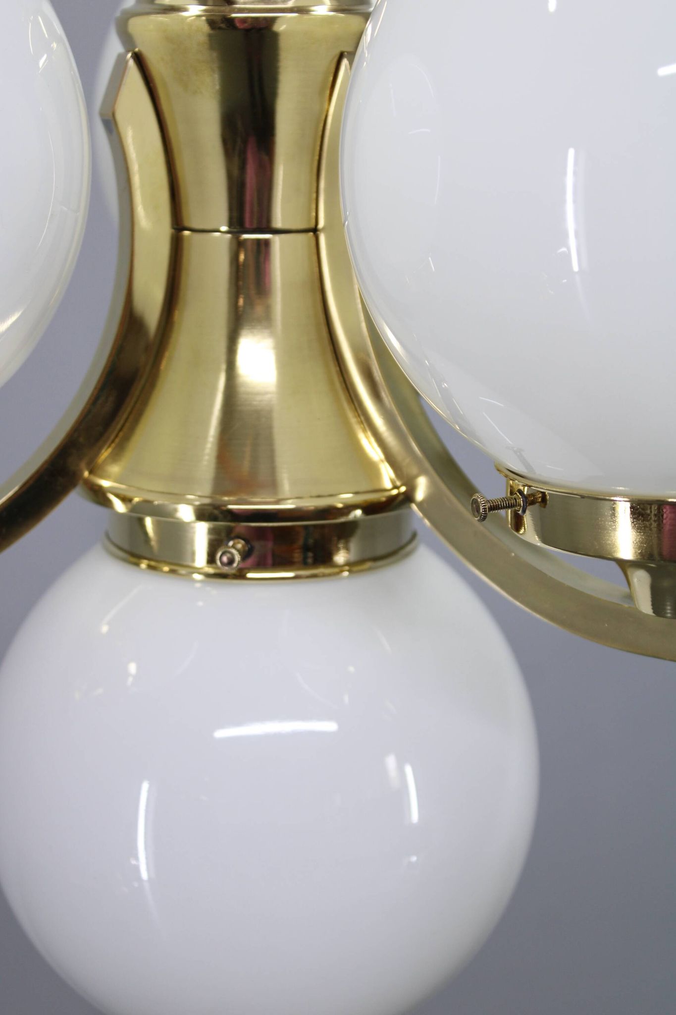 Art Deco brass chandelier with opaline glass, Czechoslovakia, 1930s