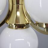 Art Deco brass chandelier with opaline glass, Czechoslovakia, 1930s