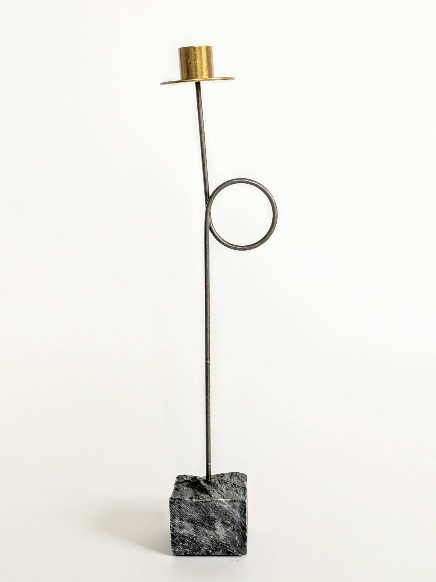 Set of 3 candlesticks | IKEA “Kräsen” from the 1980s | Steel, Brass, Granite